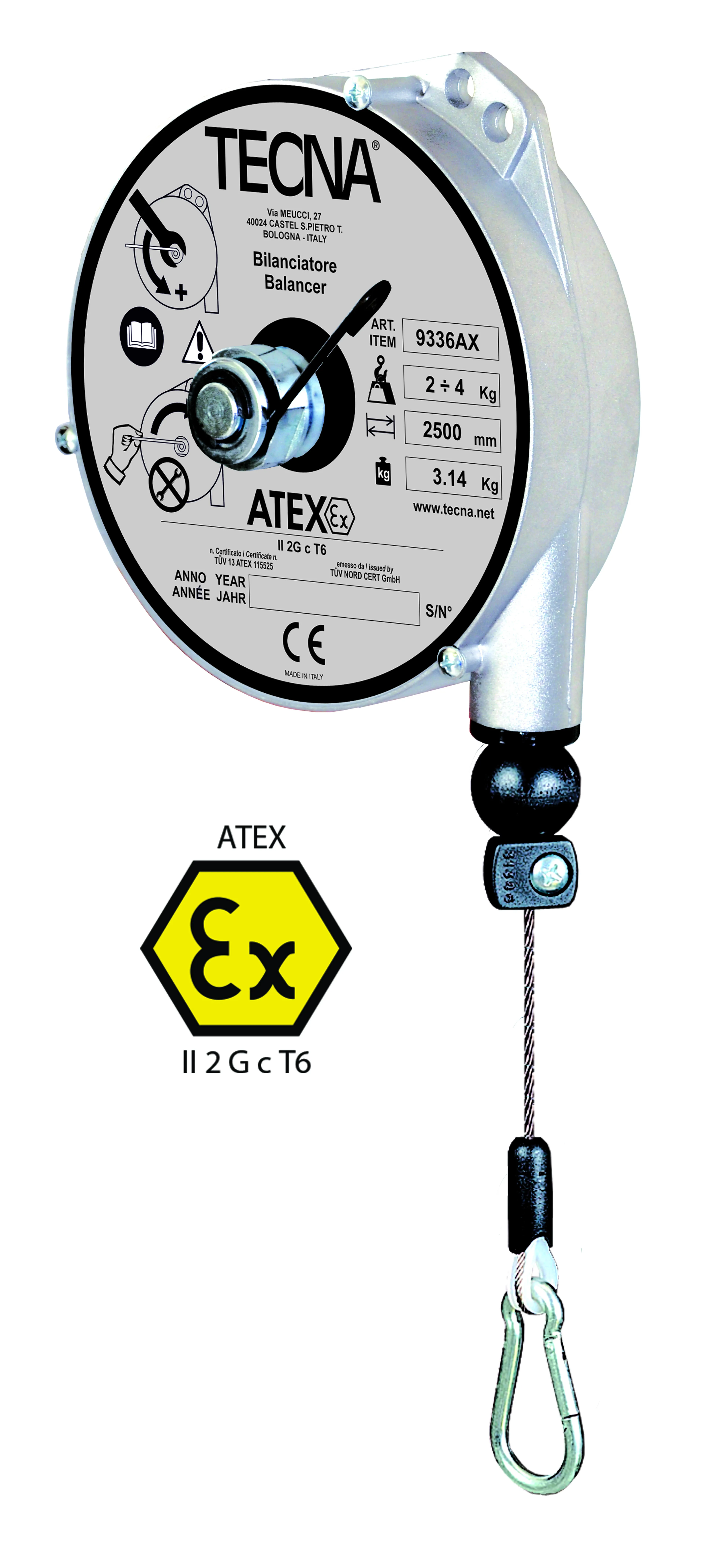 ATEX balansblock med aluminiumhus och vajer i rostfritt stål 6-8kg
