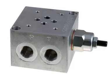 Pohjalevy paineenrajoituspatruunalla Cetop 3 / NK6, alumiini