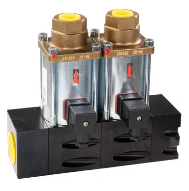 Coaxial valve distribution block