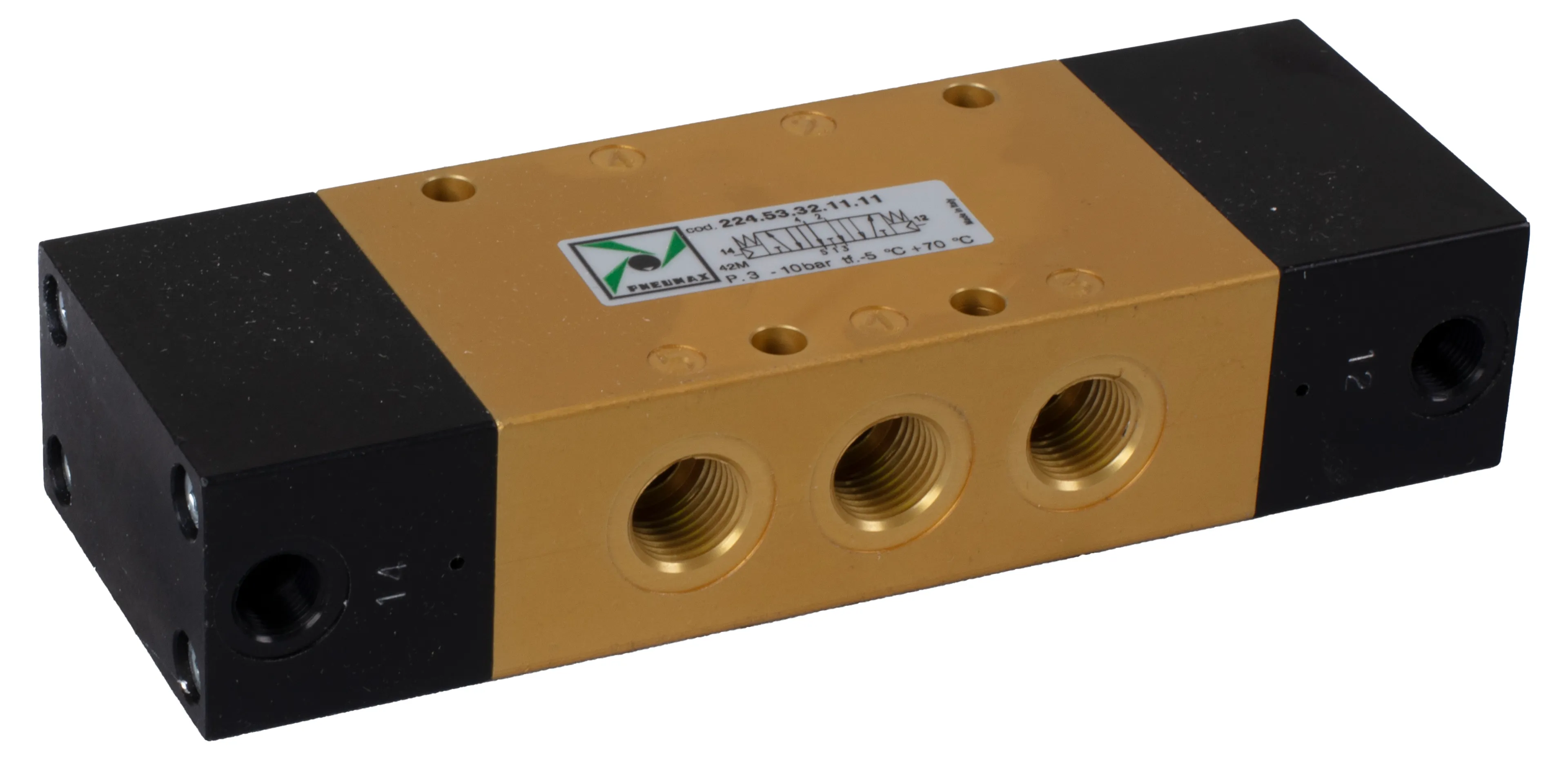 5/3-ventil tryckluft/tryckluft 1/4" Pneumax