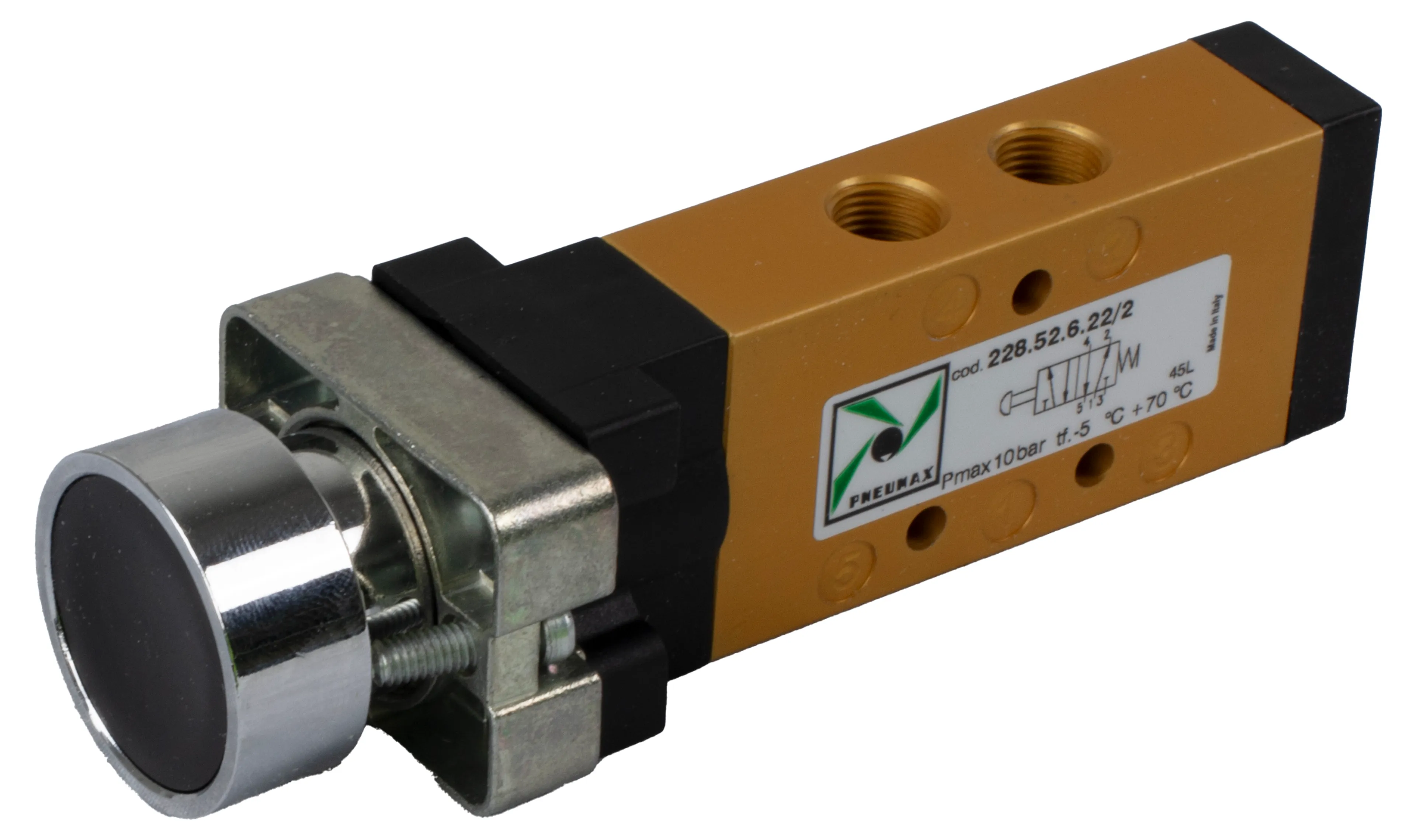5/2-ventil tryckknapp/fjäder svart 1/8" Pneumax