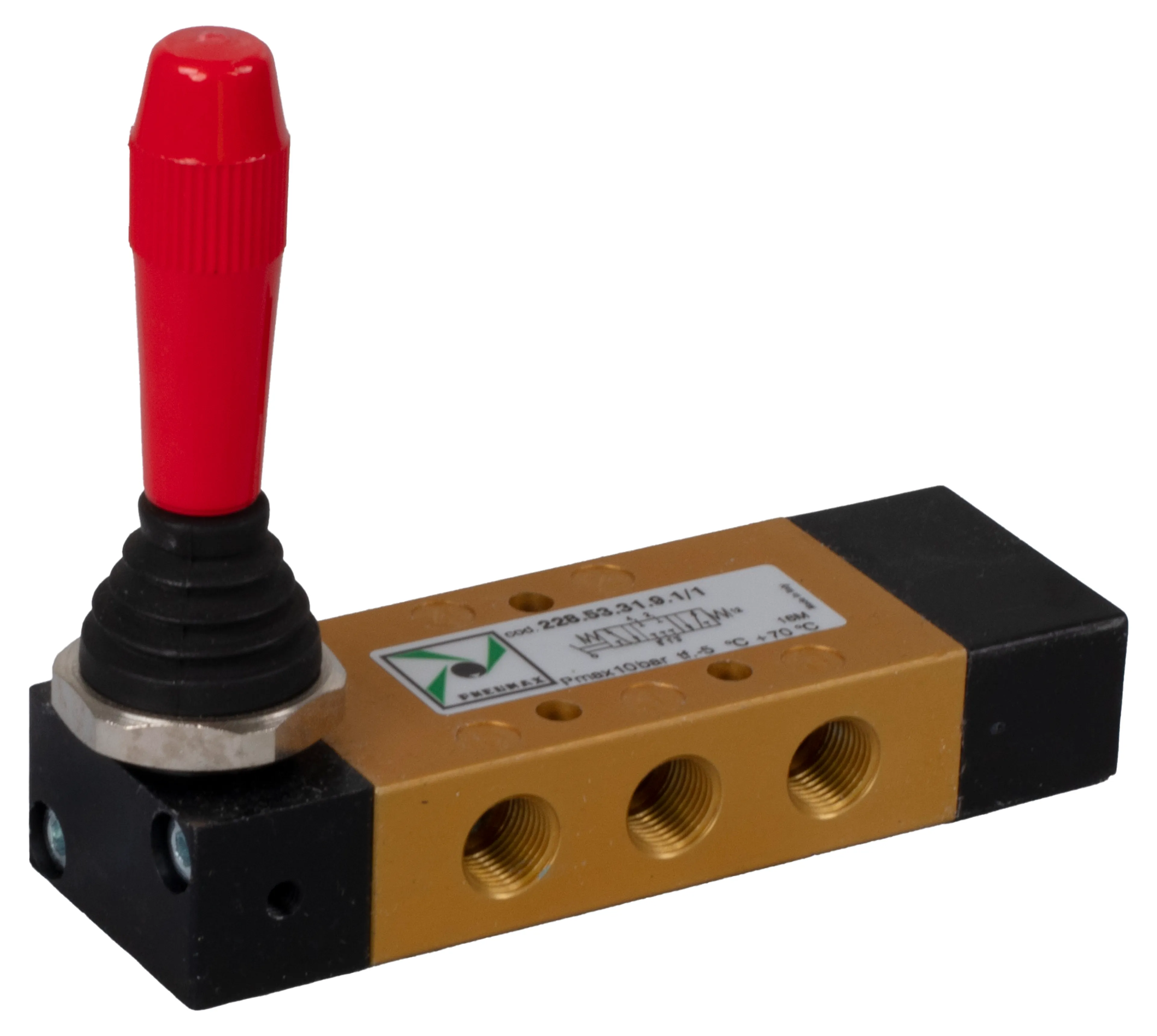 5/3-ventil med spakmanövrering 90° och fjäderretur 1/8" Pneumax